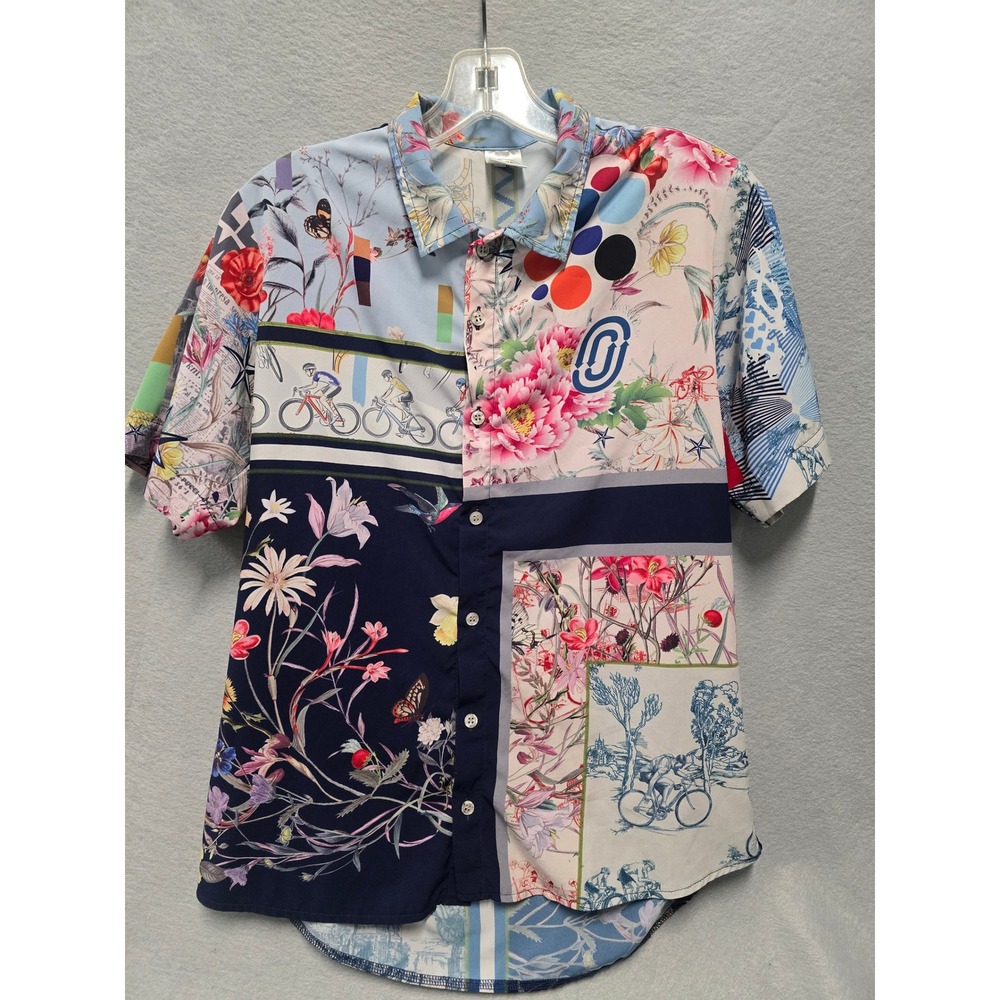 Ostroy Mens Cycling Patchwork Floral Resort Shirt Short Sleeve Multi-Color